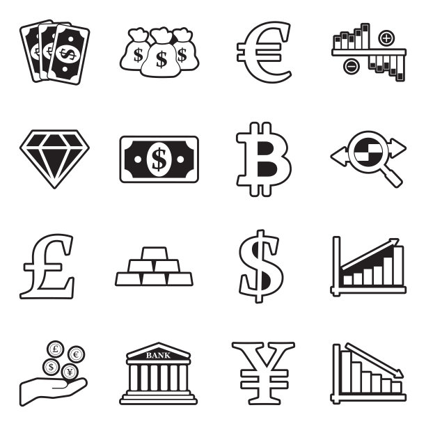 货币的图标。组2。线条与填充设计。矢量插图。图片下载