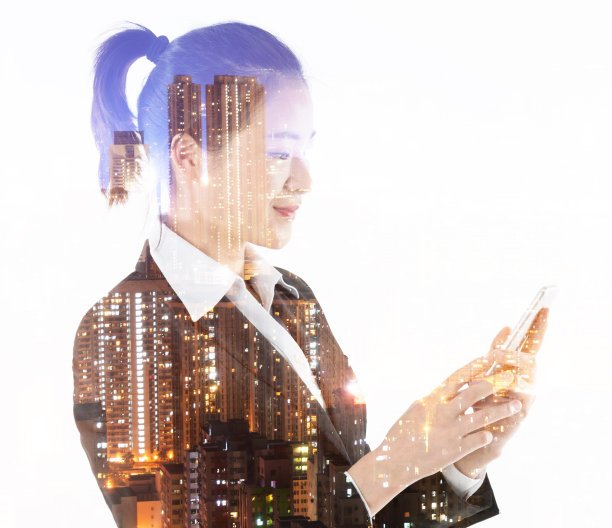 多次曝光女商人使用手机图片下载