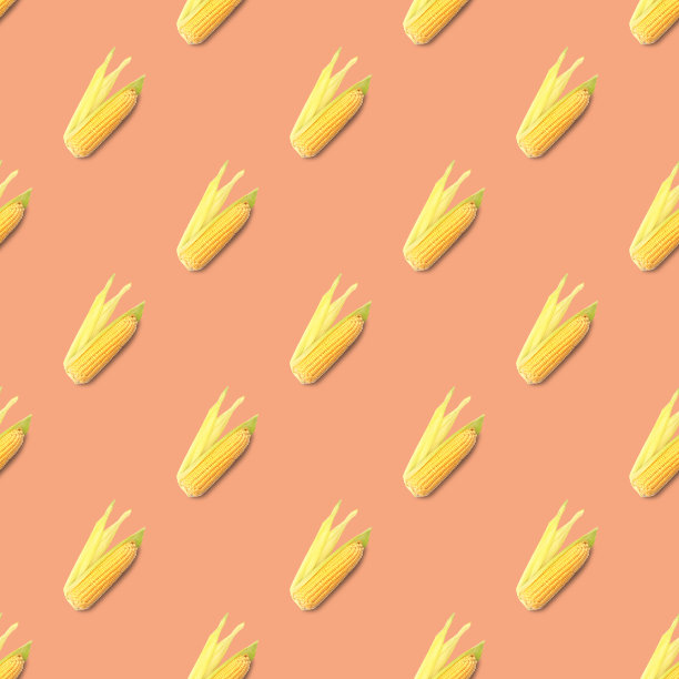 无缝模式与玉米在柔和的橙色背景。图片下载