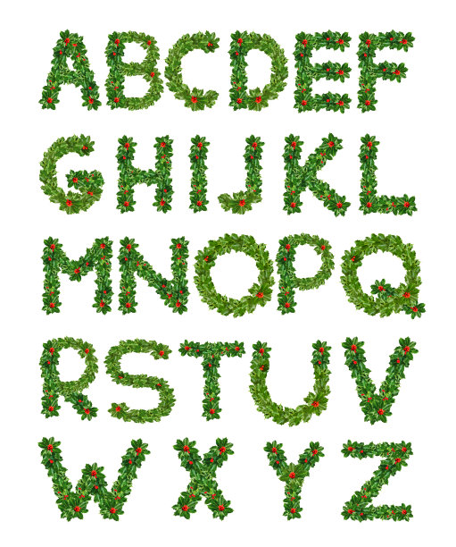 Holly With Berry Letters字母表。冬青叶子和浆果在里面图片下载