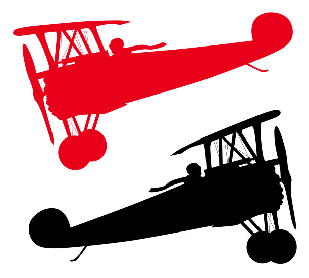 向量双翼飞机轮廓图片下载