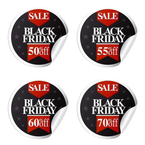 黑色星期五的彩带贴纸50、55、60、7折素材图片