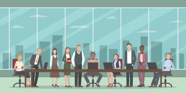 跨国公司的多民族团队。卡通。向量。图片下载