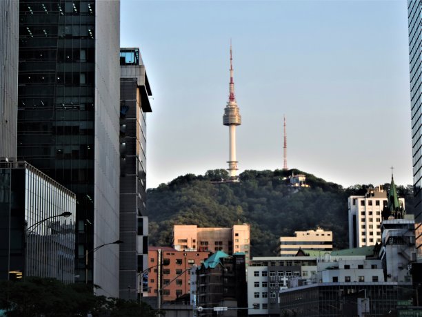 明洞地区的南山万和首尔电视塔图片下载