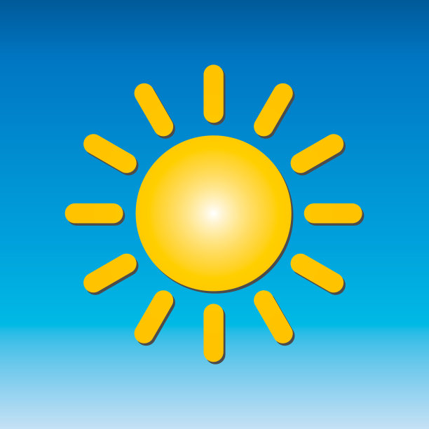 太阳图标天气和阳光。预测标志符号。矢量插图形象。孤立在蓝天背景。图片下载