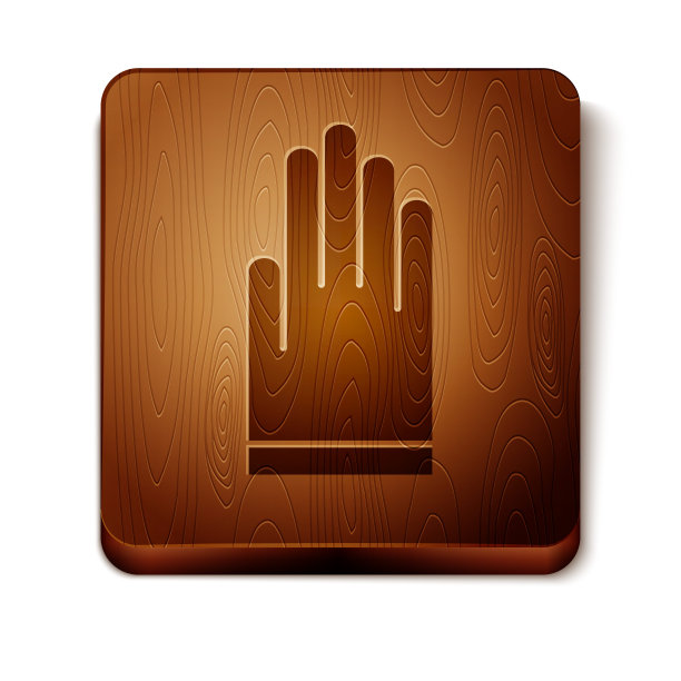 棕色手套图标孤立在白色背景。极限运动。在水下潜水设备。木制方形按钮。矢量图图片下载