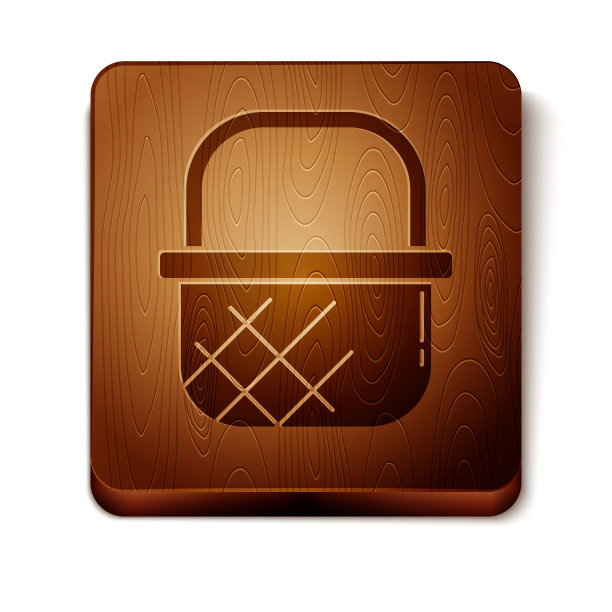 棕色购物篮图标孤立在白色背景。网上购物的概念。送货服务信号。购物车的象征。木制方形按钮。矢量图图片下载