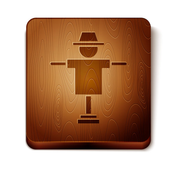 棕色稻草人图标孤立在白色背景。木制方形按钮。矢量图图片下载
