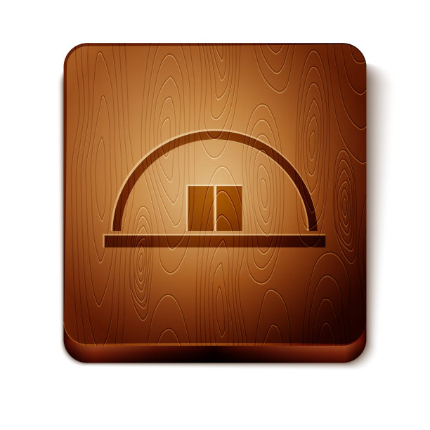 棕色机库图标孤立在白色背景上。木制方形按钮。矢量图图片下载