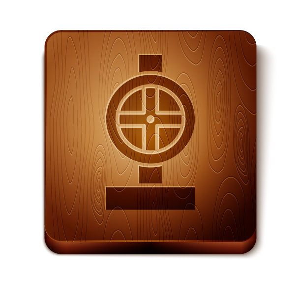 棕色工业金属管和阀门图标隔离在白色背景上。木制方形按钮。矢量图图片下载