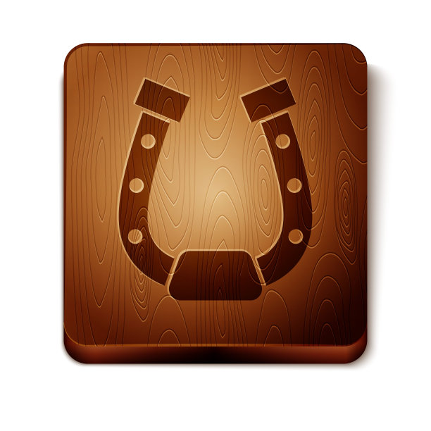 棕色马蹄形图标孤立在白色背景上。木制方形按钮。矢量图图片下载