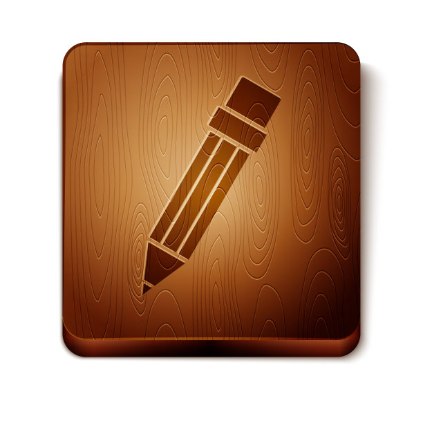 棕色铅笔与橡皮图标隔离在白色背景。绘画和教育工具。学校办公室的象征。木制方形按钮。矢量图图片下载