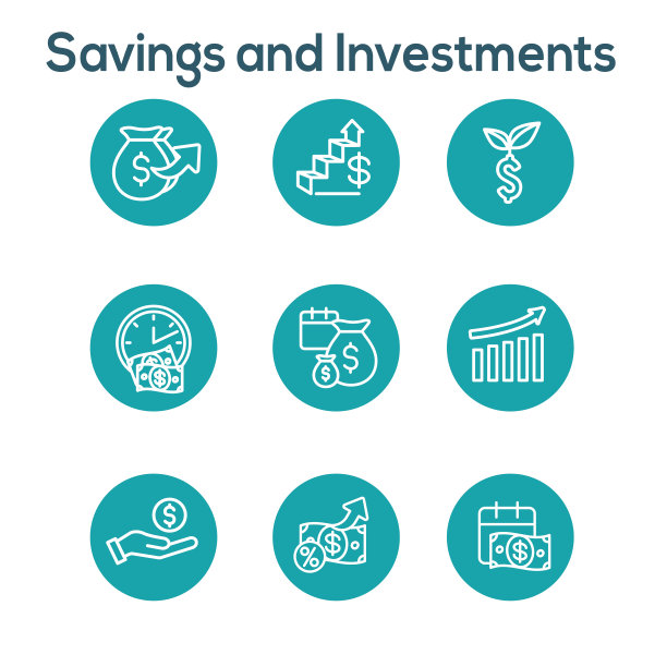 银行，投资和增长图标设置与美元符号等图片下载