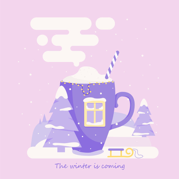 一个优雅的杯子，有饮料和泡沫，在树林里的房子的形式，有一个有趣的烟斗。图片下载