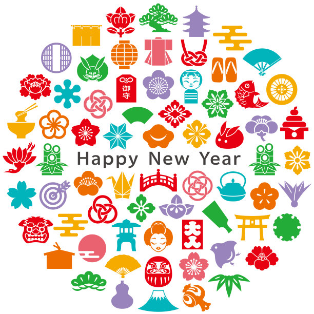 彩色的日本图标圈。图片下载