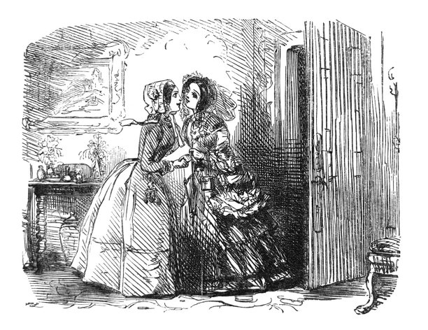 英国讽刺漫画漫画插图-两个女人在一个门说再见图片下载