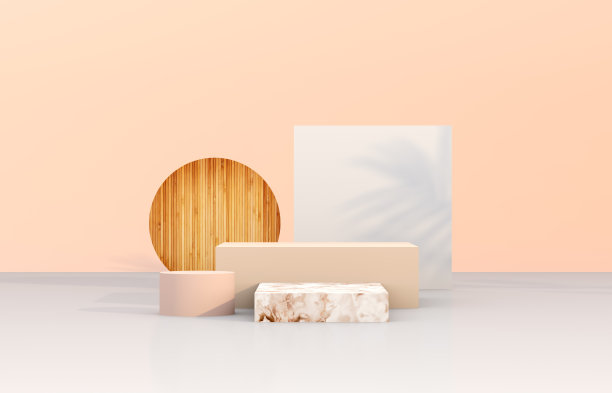 自然美丽的讲台背景与几何形状的化妆品产品展示。图片下载