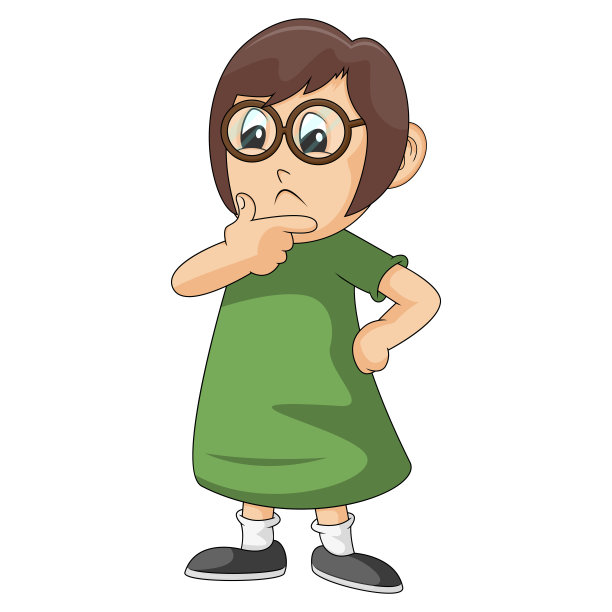 一个女孩正在思考卡通矢量插图图片下载