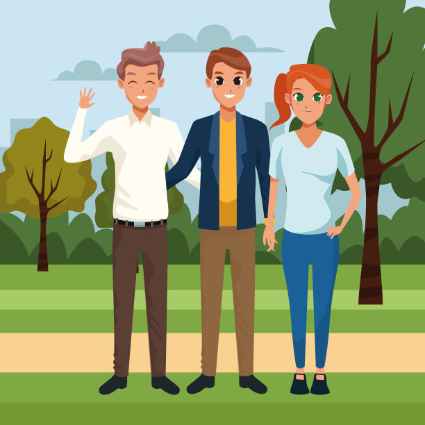 酷酷的朋友在公园里，五彩缤纷的设计图片下载