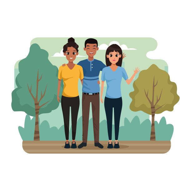 公园里的卡通男人和女人素材图片