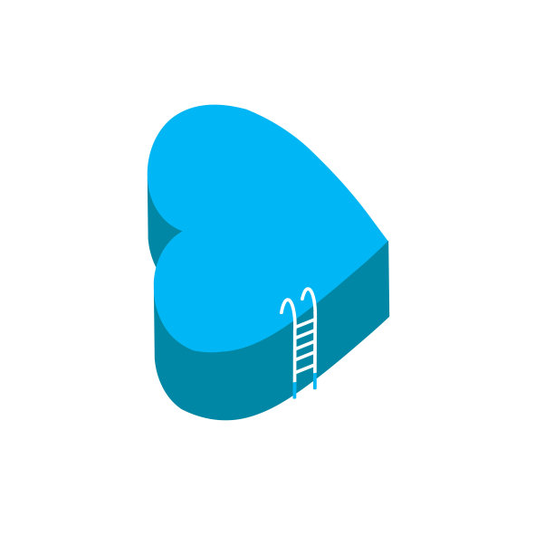 三维蓝心带存取梯。等距的心插图。图片下载