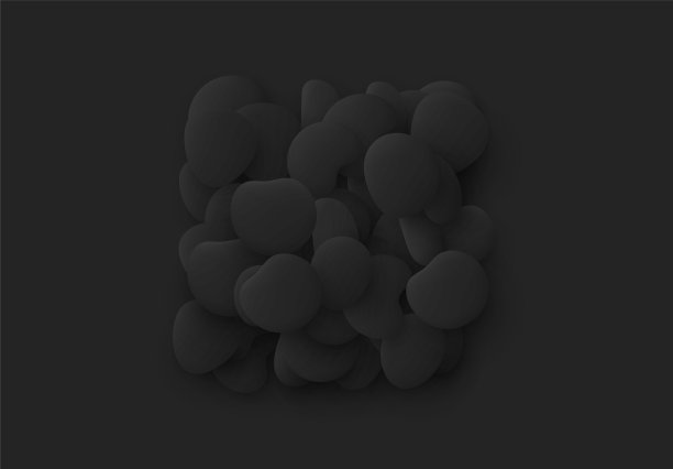 黑色方块孤立背景。设计元素的液体塑料形状圆润，光滑的海石，扁平的液体飞溅泡沫。图片下载