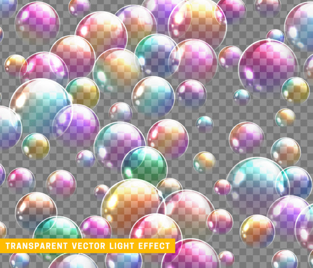 泡沫的肥皂。现实孤立与透明背景矢量插图。肥皂泡彩虹反射。图片下载