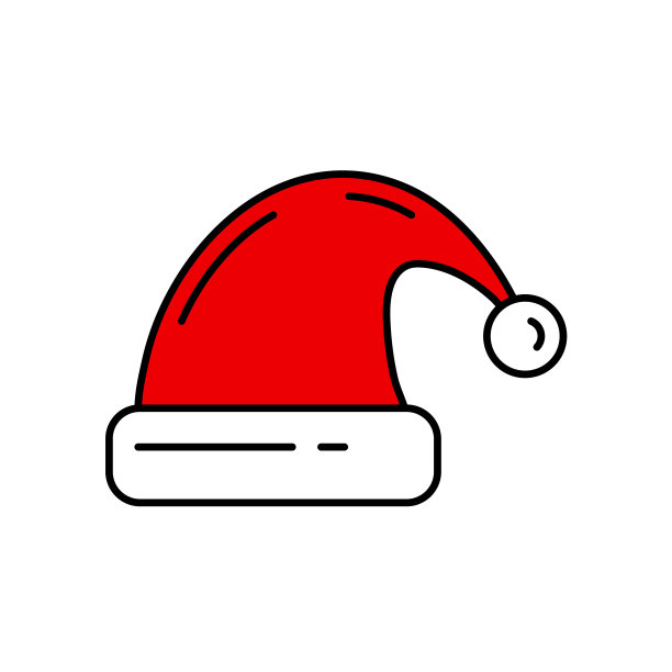 圣诞传统圣诞老人皮草帽子的颜色图标。节日圣诞冬季时尚装饰背景。假日盛事，狂欢派对元素偶像。孩子的幸福。矢量线性插图年份。图片下载