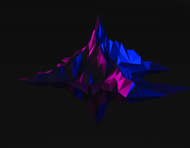 抽象的未来主义深色背景与低多边形图像的山和它的反射3D插图图片下载