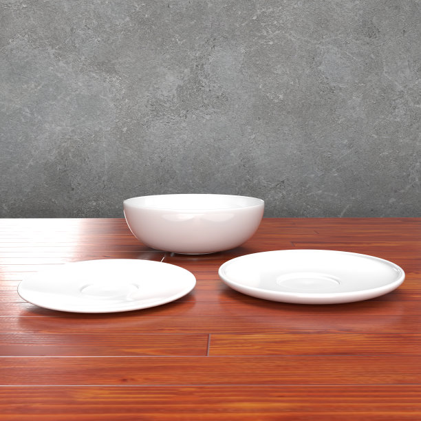 盘子设置在厨房柜台3D渲染图片下载