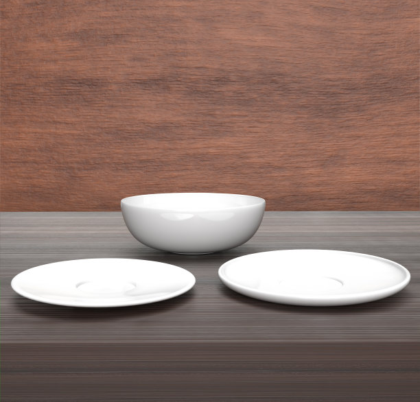 盘子设置在厨房柜台3D渲染图片下载