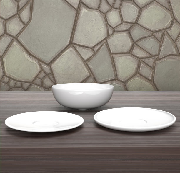 盘子设置在厨房柜台3D渲染图片下载