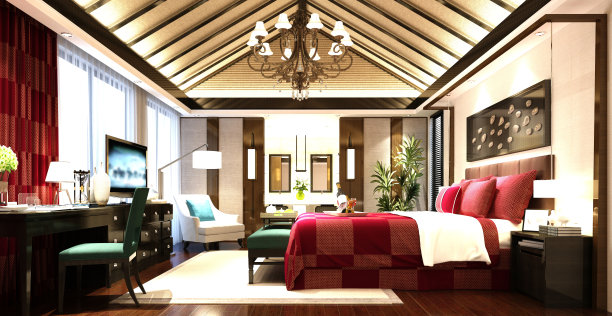 酒店房间的3d渲染图片下载