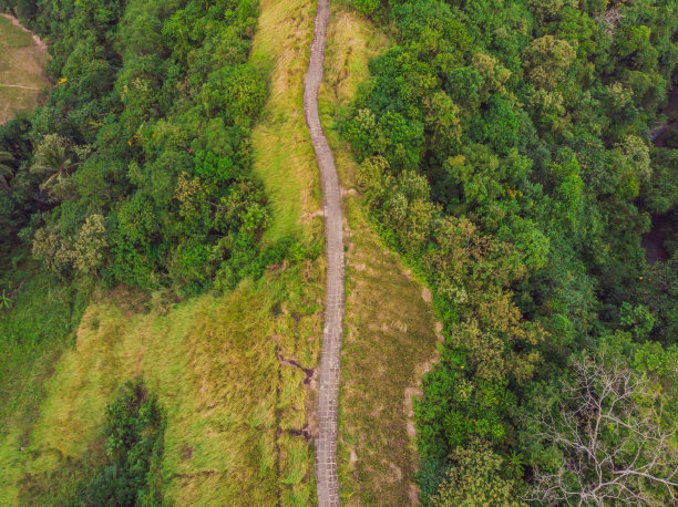校园汉岭步道的航拍照片，风景优美的绿色山谷在乌布巴厘岛。无人机拍摄的照片图片下载