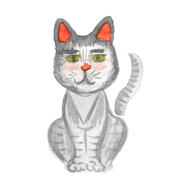 水彩画一只灰色的猫在一个白色图片下载