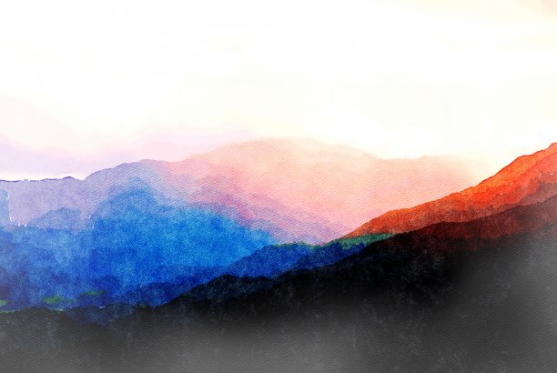 水彩画的山地平线图片下载