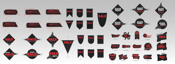 出售一套海报或传单设计。黑色星期五销售。黑色的风格。一套优质标签。现代矢量插图标签购物图片下载