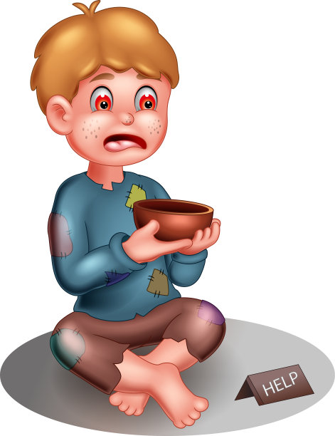 可怜的乞丐男孩在蓝衬衫卡通图片下载