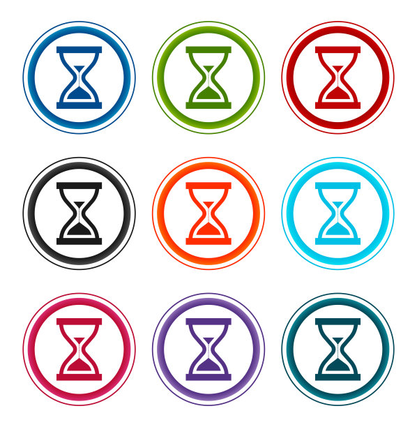 计时器和沙漏图标，圆形按钮设置插图设计图片下载
