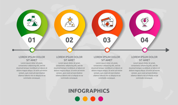矢量现代信息图形平面模板引脚为四纸标签、图、图、表示。商业概念有4个选项和标志。空白的内容，步骤对步骤，时间线，工作流图片下载