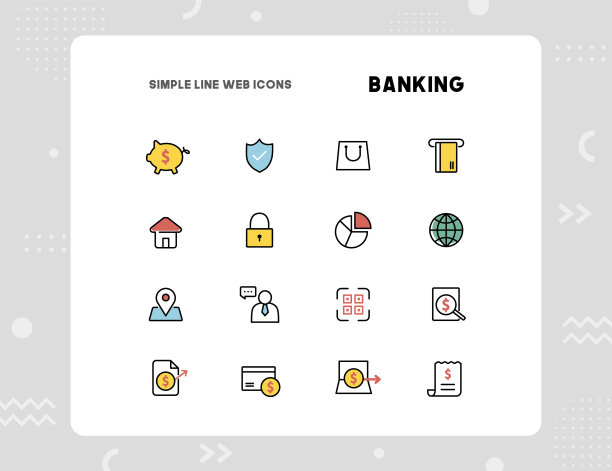 包括与商业、金融和银行相关的简单的矢量线图标。图片下载