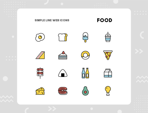 简单的食物相关矢量细线图标包括。图片下载