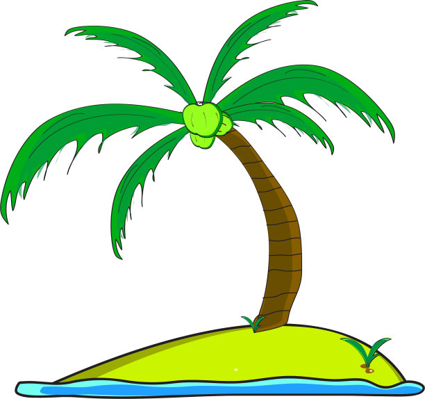 椰子树，海中，海水清澈，椰子树图片下载