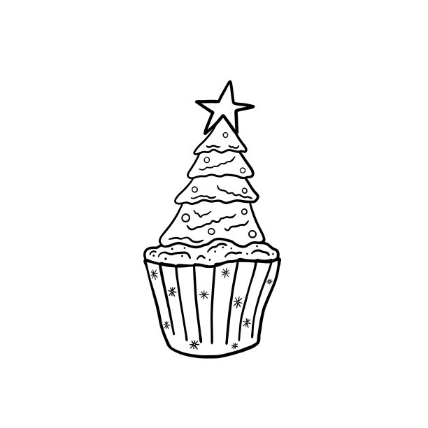 奶油松饼和圣诞树装饰。图片下载