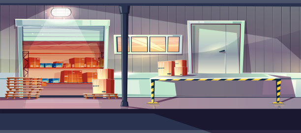 带门的仓库入口和坡道矢量图片下载