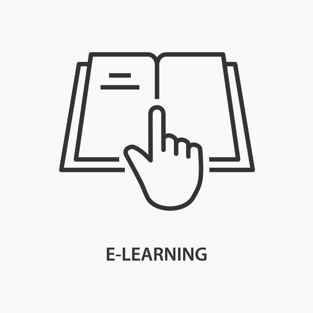 白色背景上的在线学习教育扁平线条图标图片下载