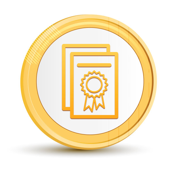 证书纸图标黄金圆形按钮金币闪亮框架豪华概念抽象插图孤立在白色背景图片下载
