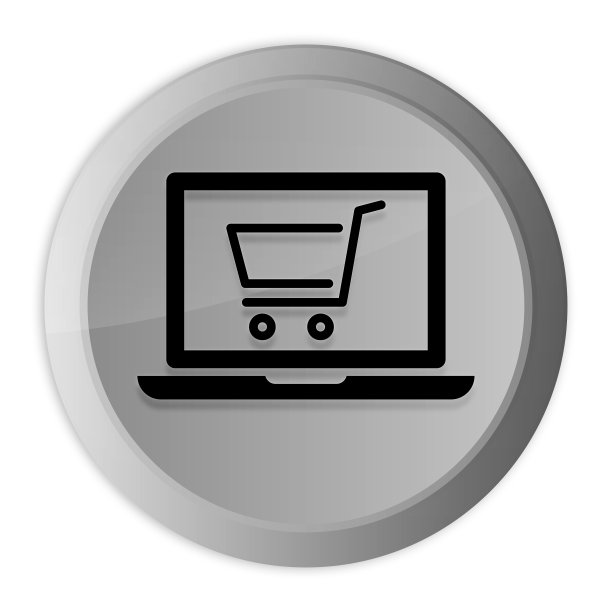 网上购物车笔记本电脑图标金属银色圆形按钮金属设计圈孤立在白色背景黑白概念图图片下载