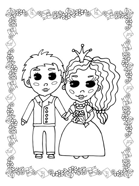 婚礼上色页孤立与线条艺术花环图片下载