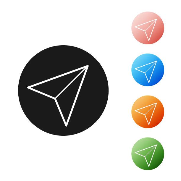 黑色纸飞机图标孤立在白色背景。设置图标丰富多彩。矢量图图片下载